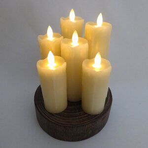 LED FLAMELESS CANDLE FLICKERING WAX CANDLE SET WITH WOOD LOG BASE